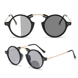 helena Photochromic Reading Glasses Women men round Transition Presbyopic Glasses Bifocal Reader Sunglasses (black, 3, multiplier_x)