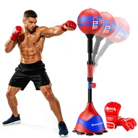 CroyVine Freestanding Punching Bag, Punching Bag with Stand, Reflex Boxing Bag for Adults & Teens, Height Adjustable, Punching Ball for Home Gym Equipment, Fitness & Body Shaping Red
