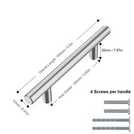 Qobobo Cabinet Handles Stainless Steel Silver Pack of 10 Cabinet Door Handles Kitchen Handles Hole Spacing 96 mm Drawer Handles Hole Spacing Furniture Handles Handle Furniture 96 x 150 x 32 mm