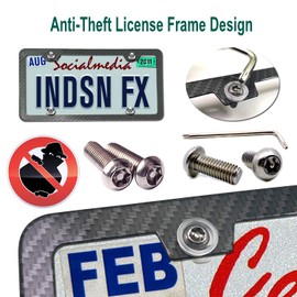 BGGTMO Anti Theft License Plate Frames -Carbon Fiber Patterns Metal Aluminum License Plate Holders, Stainless Steel License Plate Anti Theft Screws, Fit US Car Front and Rear License Plate