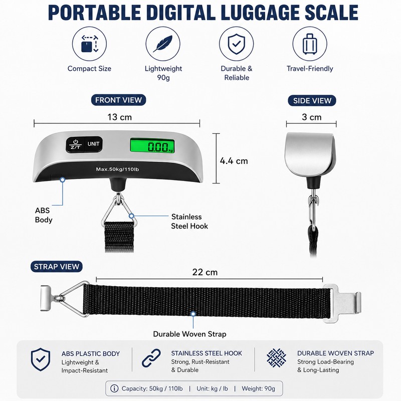 110 lb / 50 kg Digital Luggage Scale – Portable