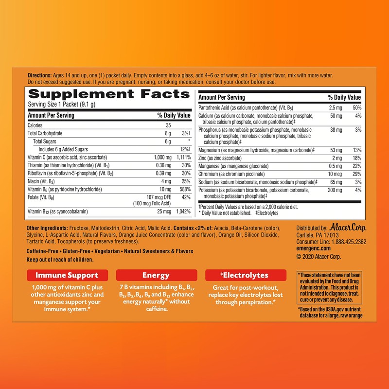 Emergen-C 1000mg Vitamin C Powder for Daily Immune Support Caffeine