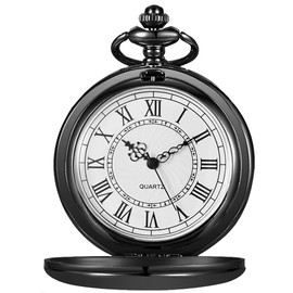 Alwesam Smooth Quartz Pocket Watches Round Roman Numbers with 37cm Chain Christmas Birthdays Best Gifts Father Days