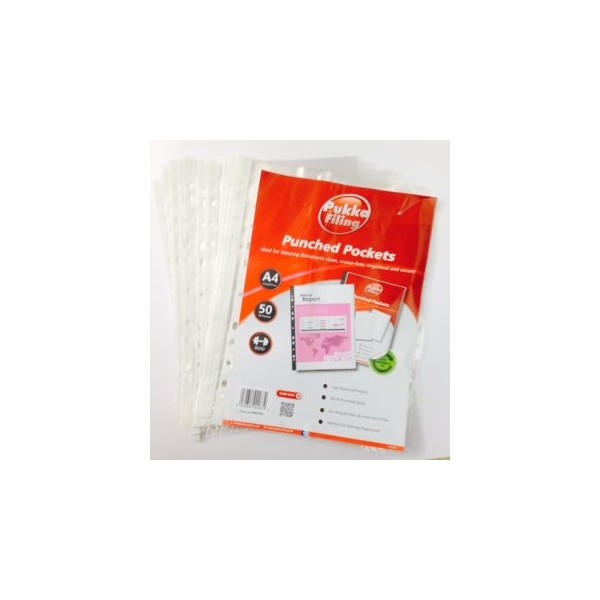 Pukka A4 Strong Transparent Poly Punched Pockets x 50 Sleeves