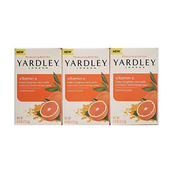 Yardley London Vitamin C 4oz Moisturizing Bath Bar With Tumeric & Orange Peel 3 Bar Bundle