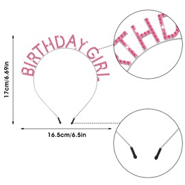 WLLHYF Birthday Crowns Girl Headband Birthday Sash Bling Rhinestone Hair Band Princess Tiara Sweet Happy Birthday Accessories for Women Girls Party Christmas Festival Decorations (Pink)