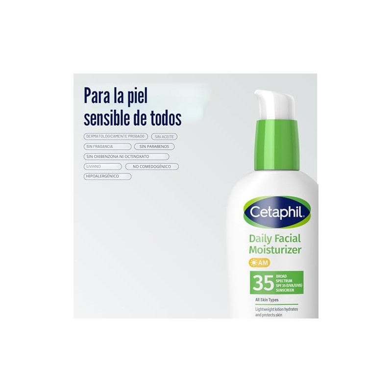 Cetaphil Hidratante facial diario sin aceite con protector solar, SPF