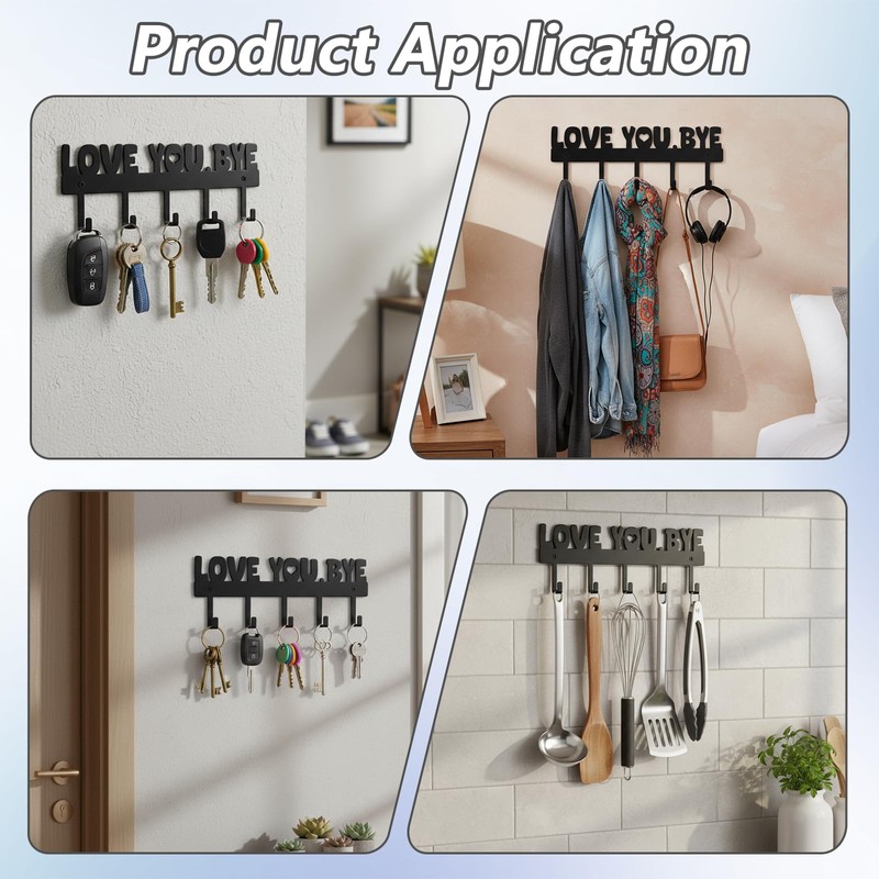 LIQWEI Key Holder Wall Mount, Large 'Love You.Bye' Entryway Organizer