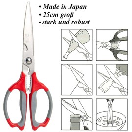 Japanese Kitchen Scissors 25 cm Stainless Steel Made in Japan Household Scissors Rustproof with Saw Cut Kitchen Scissors