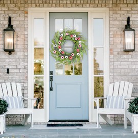 Oairse Spring Wreath for Front Door 24 Inch Artificial Daisy Lavender Wreath Spring Summer Door Wreath Fake Floral Wildflower Wreath for Front Door Wall Home Indoor Outdoor Farmhouse Easter Decor