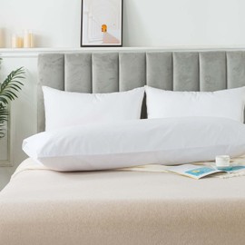 WhatsBedding Body Pillow Cover Cotton Fabric, Cooling Breathable Long Pillow Case, Envelope Closure - White (21x54 inch)