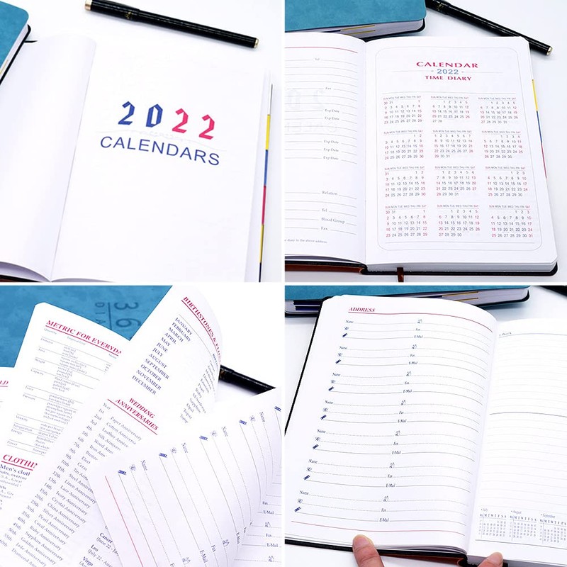 2022 A5 Diary Book with Tabs Soft Leather Blue Cover