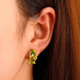 Cimenexe Bohemian Frog Ear Jacket Earrings Green Enamel Frog Earrings Small 3D Frog Earrings Minimalist Frog Stud Earrings Two Way Stud Earrings Jewelry for Women and Girls Gifts