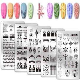 PH PandaHall 5pcs French Nail Art Schablonen, Gemischte Linie Nagel Stamping Plates Vintage Kette Blume Nail Art Schablonen Edelstahl Nagel Bild Plates für DIY Nageldesign Druck Maniküre Salon
