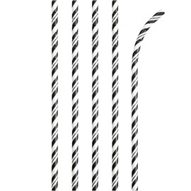 Creative Converting Striped Eco-Flex Bendable Paper Straws-24 Pcs, Black/White, One Size (051159)