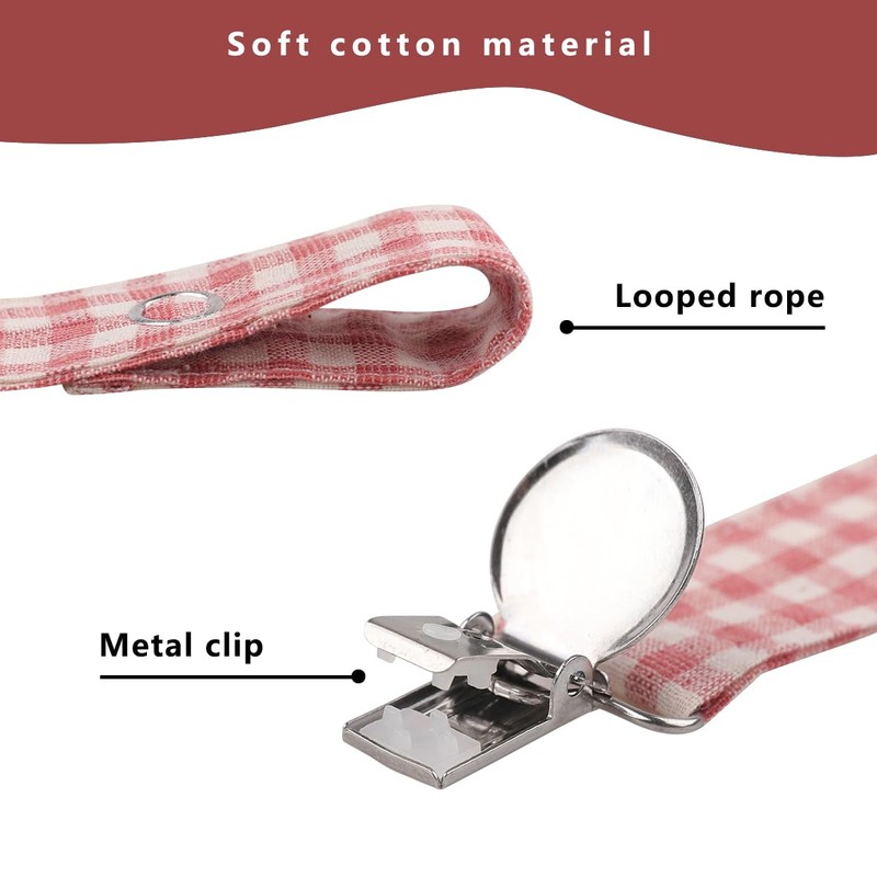 Pacifier Clip Leash Soothie Holder Unisex Plaid Button for Girl