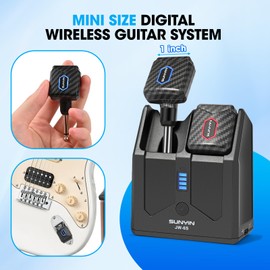 5.8Ghz Mini Wireless Guitar System with Portable Charging Case Wireless Transmitter and Receiver 4 Working Channel for Electric Guitar Digital Wind Instrument Wireless System Mini Device（Carbon Fiber）