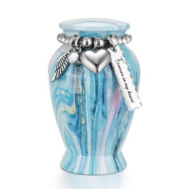 Dletay Small Urns for Human Ashes Keepsake 2.85 Inch Memorial Mini Cremation Urn for Women Men Aluminum Decorative Funeral Urns - Ocean Blue