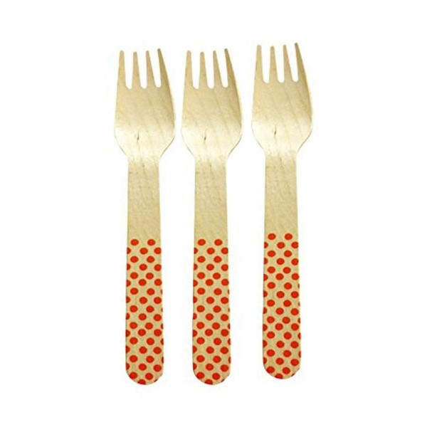 Perfect Stix Polka Dot Forks 158 36- Orange Printed Wooden Forks with Orange Polka Dot Pattern, 6" (Pack of 36)