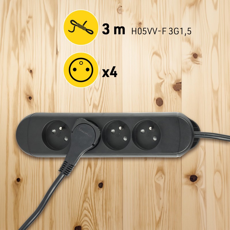 Electraline 32057 Power Strip 4 French Sockets with Cable Reel