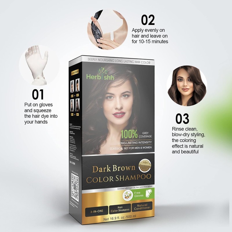 Herbishh - Champú colorante para cabello gris, champú con tinte