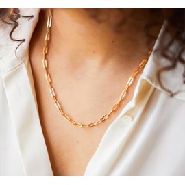 Stainless Steel Link Chain Choker Necklace for Women – Delicate Minimalist Geometric Layering Jewelry