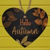 "Hello Autumn" Black MDF Hanging Heart Plaque - Stunning Autumn