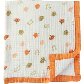 JN&LULU Muslin Baby Blanket, 4-Layer Cotton, 42 x 42 inches, Blue Digger Pattern