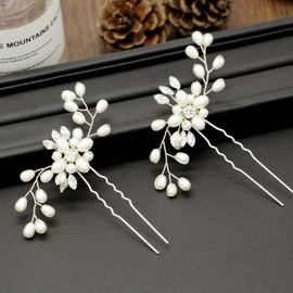 TseenYi Bridal Hair Accessories Hair Clips Rhinestone Pearl Hair Pin Crystal Beads Hair Pins Jewellery for Women and Girls Wedding Dress Headpiece Bridesmaid Valentine's Day Gifts (Silver)