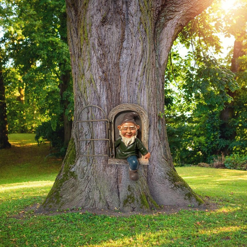 Garden Statue Elf Tree Hugger Yard Art Tree Sculpture for