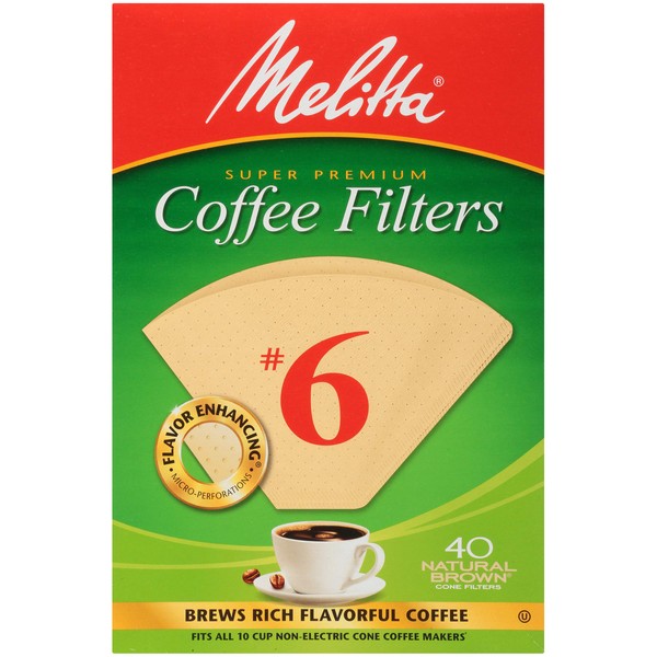 Melitta #6 Cone Coffee Filters, Unbleached Natural Brown, 40 Total Filters Count - Packaging May Vary