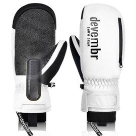devembr Ski Mittens with Wrist Guards and Undercuff Design, Snowboard Mittens Touchscreen, White, S