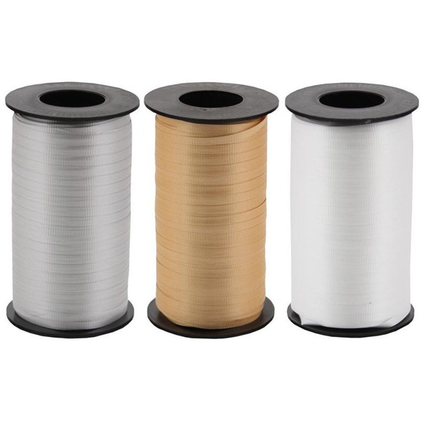 Metals 3-Pack Bundle of Berwick Splendorette Crimped Curling Ribbon - Gold, Silver & White - 500 yards each