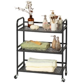 DCLRN 3 Tier Rolling Cart-Rolling Cart with 2 Lockable Wheels,Trolley Cart with Wheels for Versatile Storage and Easy Mobility-Perfect for Home,Office,or Classroom Use,23.6" Dx11.8 Wx29.5 H(Black)