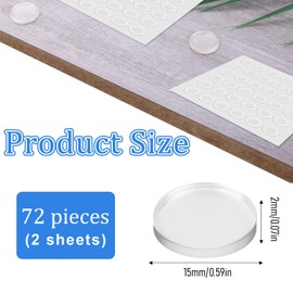 72Pcs Glass Table Top Anti Slip Pads Bumpers 15 * 2mm Clear Silicone Bumper Pads Rubber Cabinet Bumpers Dots for Under Glasses Non Slip Furniture Pad Self Adhesive