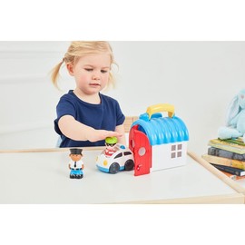 HappyLand Early Learning Centre Take And Go Police Station – Imagination Playset with 2 Character Figures, Vehicle and Building for Toddlers Ages 18 months to 5 years