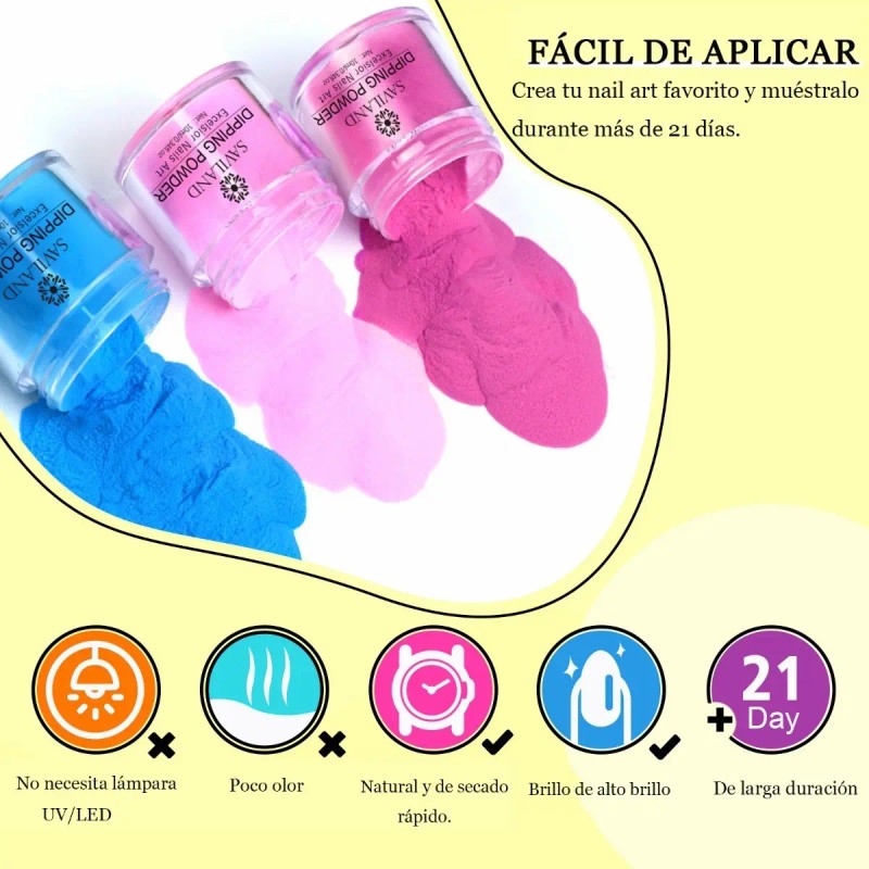 Saviland Kit Polvo Acrílico Dipping Para Uñas- 20 Colores