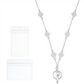 Women's Fashion Lanyard Stainless Steel Badge Lanyard Silver Necklace Chain Lanyards with 2 PCS Waterproof Waterproof Badge Holder for Keys ID Cards Badges Holder