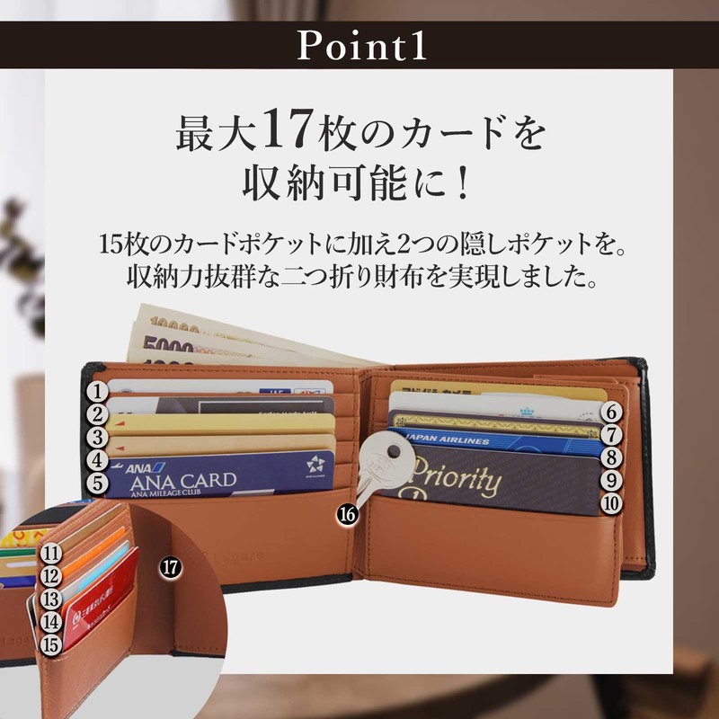 Legare Folded Wallet, Genuine Leather, Large Capacity for 15 Cards,