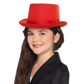Smiffys Kids Top Hat, Red , Boys Fancy Dress, Child Dress Up Hats