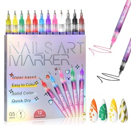 12 Colors Nail Art Pens Set,Nail Art Markers Polish Pen for 3D Nail Art,DIY Nail Art Marker Drawing Painting Liner Pen,Waterproof and Quick-drying Nail for DIY Nails Art Design Manicure Tools
