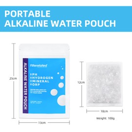 Portable Alkaline Water Filter Pouch Alkaline Hydrogen Rich Water Filtration System for Bottle,Pitcher,Jug,Container-High pH 9+Water filter Bag for water bottle Long-Life (1 * 100g)