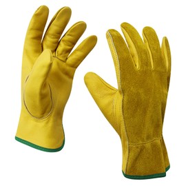 Leather Work Gloves, Women's Gardening Gloves, Men's Work Gloves for Gardening, Outdoor Activities, Farms, Construction, Lumber Yards, Tig/Mig Welding,Other Work Scenarios.Yellow-XL
