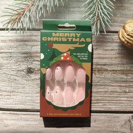 24Pcs Snowflake Press on Nails Medium Almond Fake Nails Christmas Nails White Snowflake False Nails Pink Solid Color Glue on Nails Glossy Xmas Stick on Nails for Women Girls