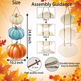 Fall Door Decor Blue Orange Pumpkin Wall Decor Wooden Front Door Hanger Fall Sign for Autumn Thanksgiving Harvest Farmhouse Porch Indoor Outdoor Home Decorations