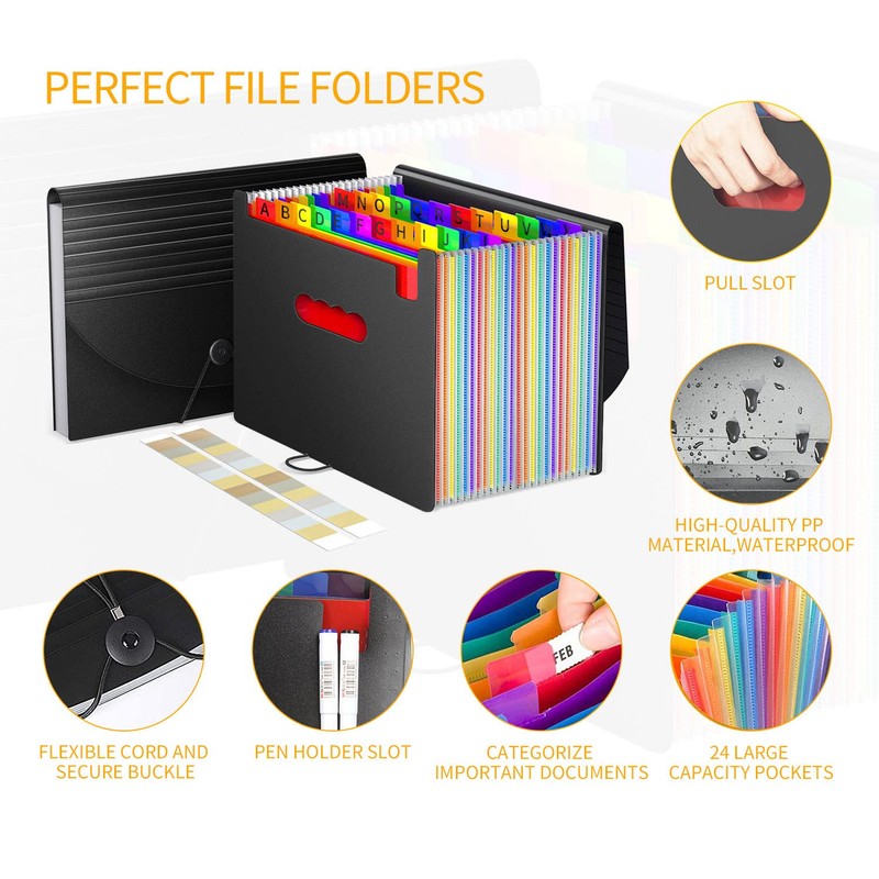 Expanding File Organiser Box Files Folder,24 Pockets Document Organiser Filing
