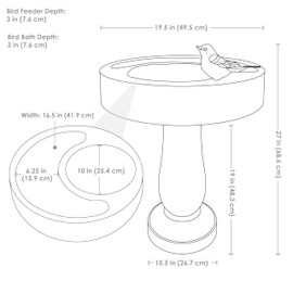 Sunnydaze Resin Bird Bath with Feeder Compartment - Traditional Pedestal Bird Bath - 27" H - Gray