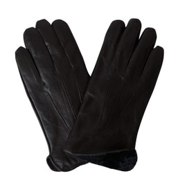 Men's Luxury Rabbit Fur Lined Genuine Butter Soft Black Leather Gloves (LARGE)