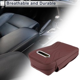 X AUTOHAUX Car Center Console Cover Car Armrest Cover Multifunctional 12.4"x6.3"x3.15" Dark Red Nappa Leather Memory Foam