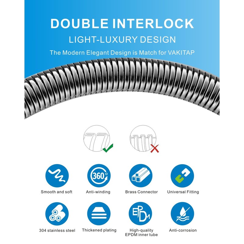 VAKITAP Shower Hose, 118 Inches Shower Hose Extra Long 304